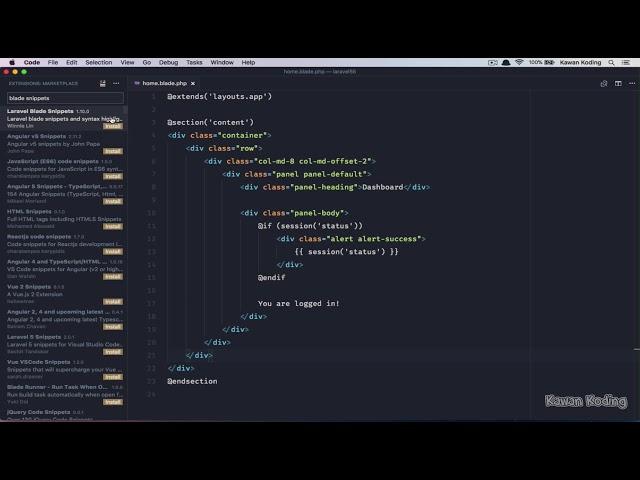 VSCode Tutorials - 12 Laravel Blade Snippets