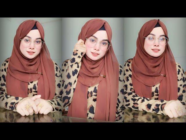 Requested hijab style with glass || New hijab tutorial 2023