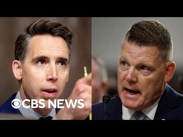 Watch: Tense Sen. Hawley, Rowe exchange over Secret Service Trump rally security decisions