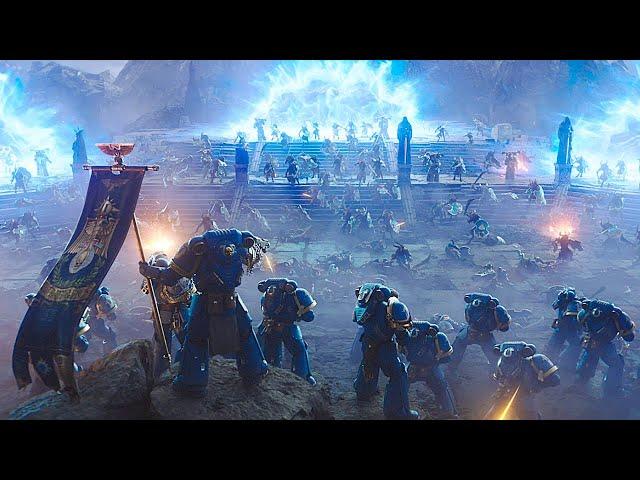 Warhammer 40K Ultramarines Vs Chaos Space Marines Army Battle Scene Cinematic 4K