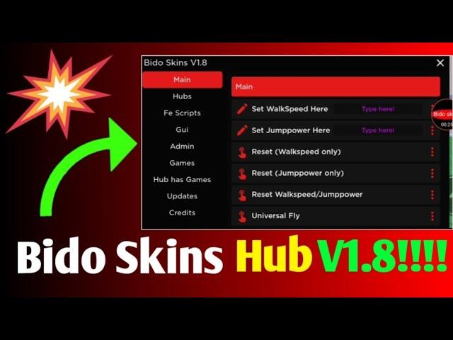 Bido Skins New Script Bido Skins Hub V1.8 Arceus X/Delta X/Fluxus Android 2023