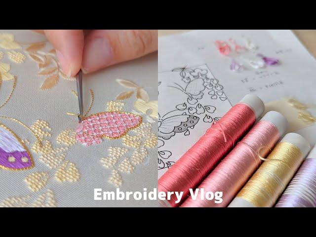 Japanese Embroidery - I embroidered butterflies&wisteria using six techniques🪡Relax Embroidery Vlog