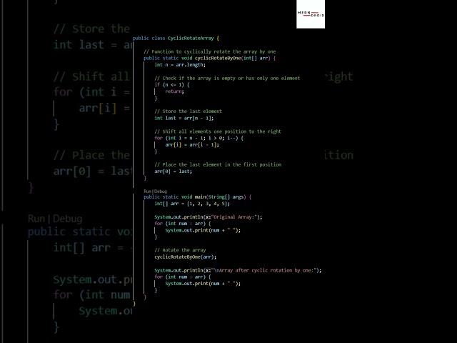 Program to cyclically rotate an array by one in java. #algorithms