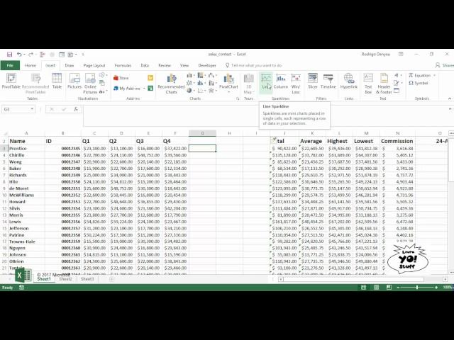 Microsoft Excel 2016 Sparklines