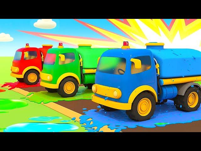 Helper Cars & the colored fuel trucks for kids. Racing cars. NEW episodes of car cartoons for kids.