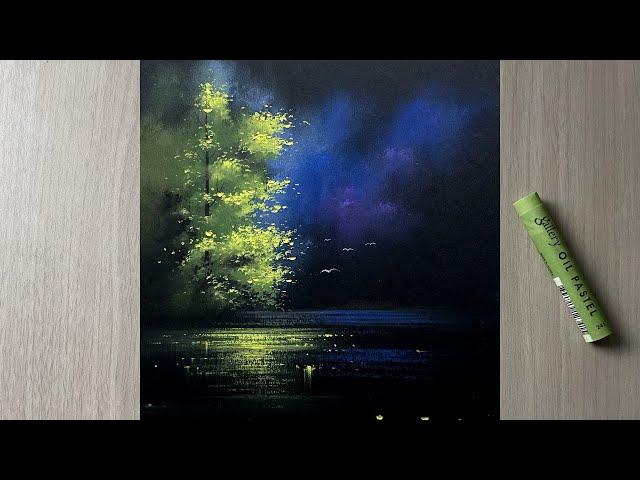 Morning light - oil pastel forest scenery drawing