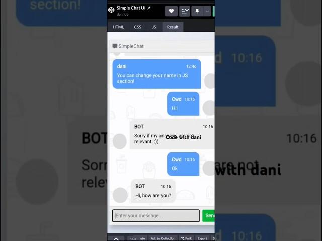 Responsive Chat bot using HTML CSS and JavaScript with source code #shorts #shortsvideo #codenewbie