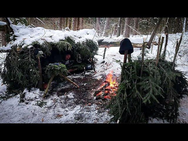 SURVIVLE IN THE WINTER IN THE FOREST.QUICK CONSTRUCTION OF A SHELTER AGAINST DEADLY DANGER.FULL FILM