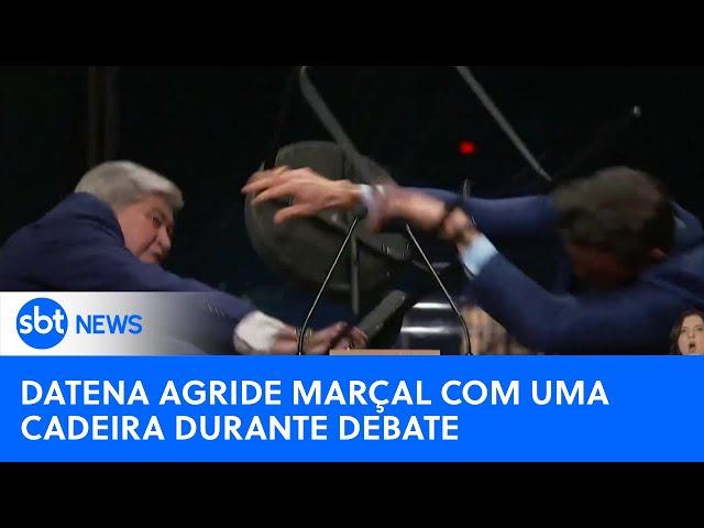 Datena é expulso de debate após dar cadeirada em Pablo Marçal | #SBTNewsnaTV (16/09/24)