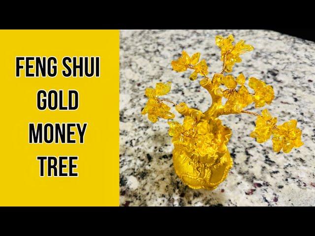 Feng Shui Gold Crystal Money Tree Bonsai Style Decoration for Wealth and Luck