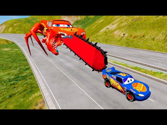 Giant Lightning McQueen Saw Eater VS Lightning McQueen | Escape From The Eater Beamng Drive #127