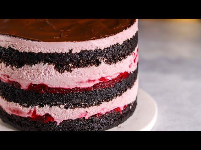 Cake CHERRY ICE CREAM / Chocolate sponge cake, cherry cream mousse RECIPE / chocolate cake recipe