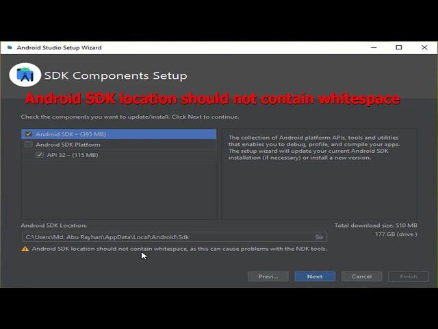 Android SDK location should not contain whitespace Problem solution