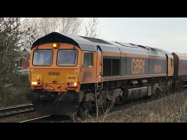 66785 powers past Attenborough crossing with 6M81 Immingham - Ratcliffe coal train on 24th Feb 2021