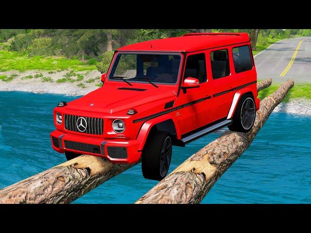 Cars vs Log Bridge Deep Water – BeamNG.Drive