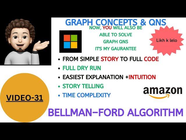 Bellman-Ford Algorithm | Full Detail | Microsoft, Amazon | Graph Concepts & Qns - 31 | Explanation