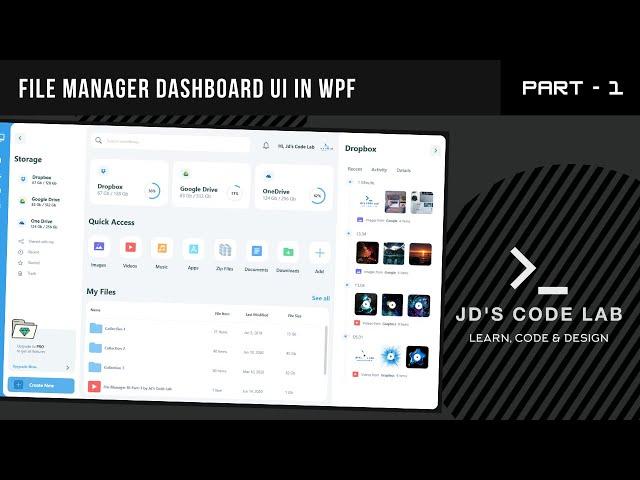 WPF C# | File Manager Dashboard UI Wpf Part - 1 (Jd's Code Lab)