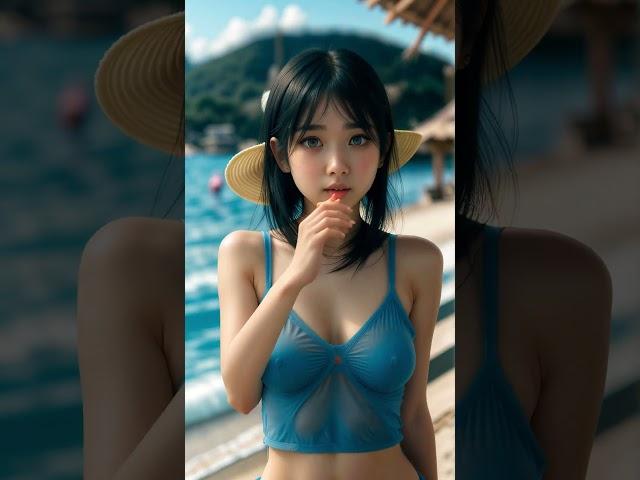 Cute Japanese Girl in Swimsuit: AI Transformation Illusion