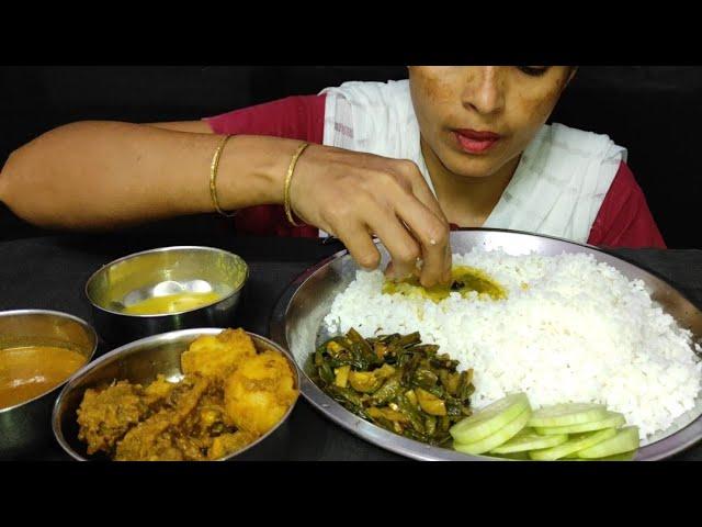 Eating Mutton Kosha, Long Beans Aloo Fry, Dal, Extra Gravy with Rice *MUKBANG SHOW*