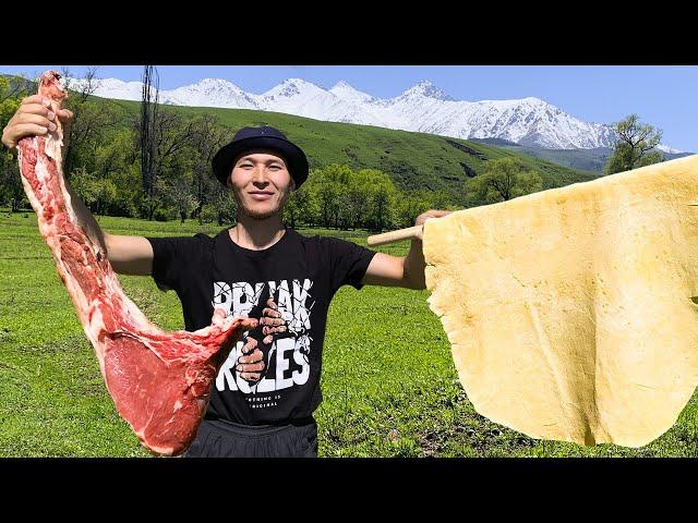 Cooking a Nomad's Lunch of Beef and Dough - It's Very Tasty!