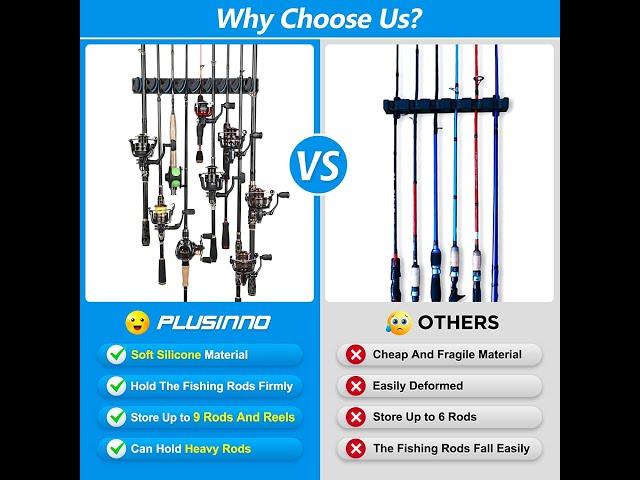 PLUSINNO Vertical Fishing Rod Holder, Wall Mounted Fishing Rod Rack, Fishing Pole Holder Holds Up to