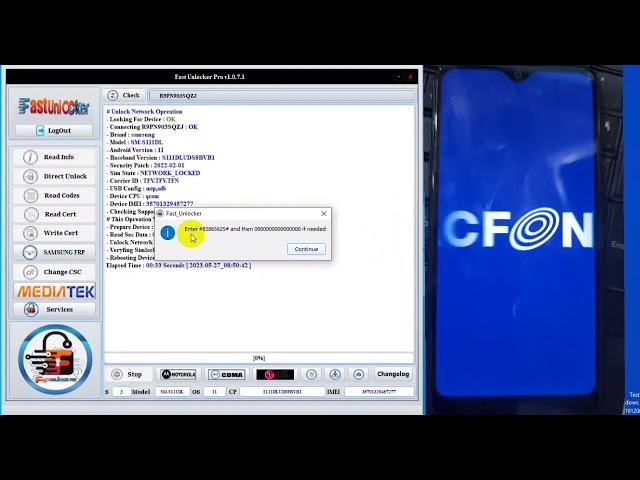 Unlock sim A01 S111DL Security bit 8 2022-2023 By Fast Unlocker Pro