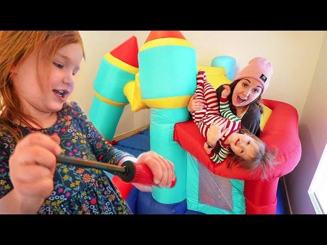 JUMP CASTLE inside our HOUSE!! inflatable bounce toy & ball pit for Adley & Niko! and hiding rocks!