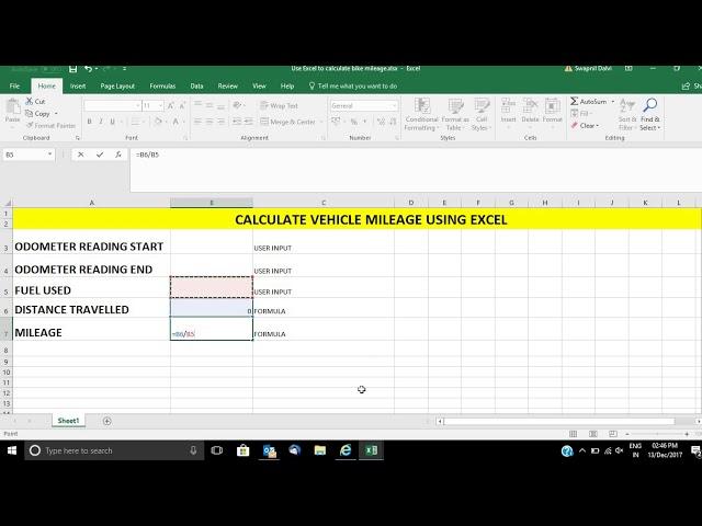 Calculate your vehicle mileage using Microsoft Excel