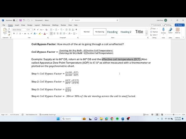 Coil Bypass Factor Formula