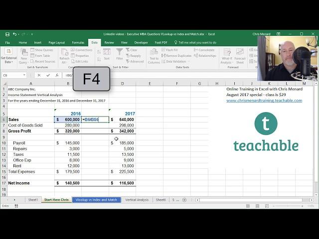 Vertical Analysis of an Income Statement in Excel by Chris Menard