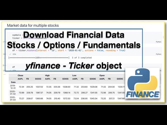 Download  STOCK PRICES / OPTIONS / FUNDAMENTALS in Python using yfinance Ticker object