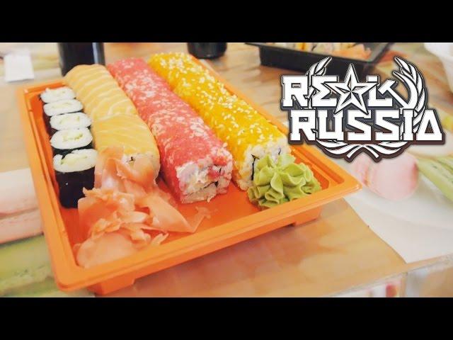 Unboxing of Sushi Rolls from Takeaway Shop. "Real Russia"