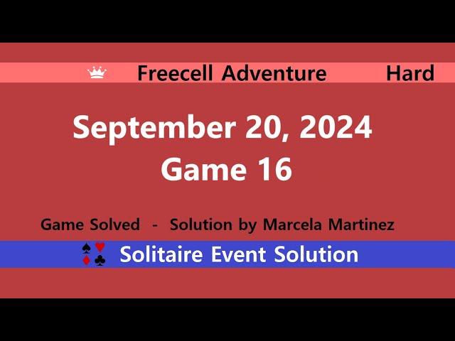 FreeCell Adventure Game #16 | September 20, 2024 Event | Hard