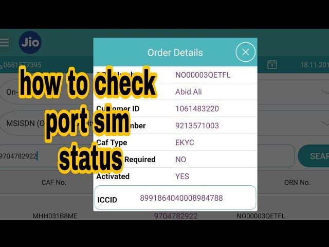 jio sim  port status