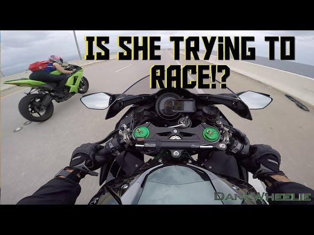 Ninja H2 : Rain Ride - Biker Chick Tags Along!