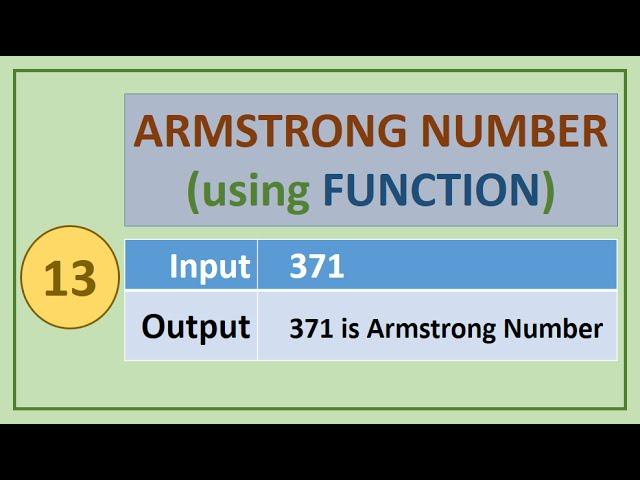 13. C Programs : ARMSTRONG NUMBER [using FUNCTION]