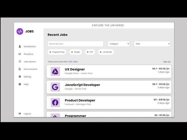 How to create Job Dashboard with HTML and CSS | Job Vacancies Dashboard using HTML and CSS