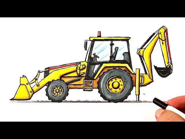 Как нарисовать Трактор | Экскаватор-погрузчик JCB