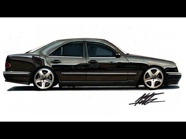 Realistic Car Drawing - Mercedes Benz W210 E Class - Time Lapse