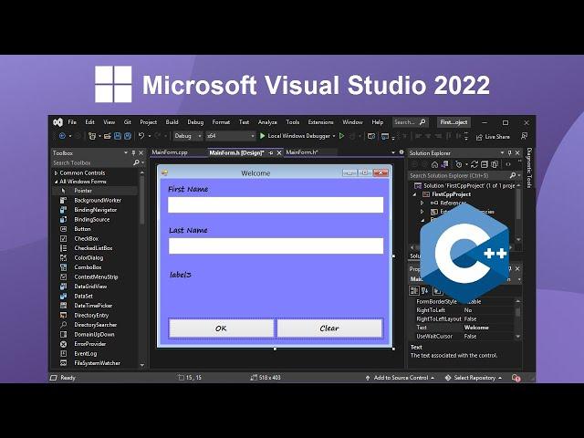 Create Your First C++ Windows Form using Microsoft Visual Studio 2022