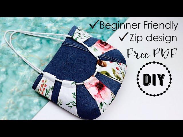 DIY Shoulder Bag Idea From Denim Cord and Fabric Free Template