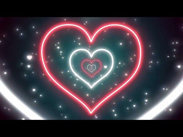 Christmas Neon Lights Love Heart Tunnel and Romantic Abstract Glow Particles 4K Background