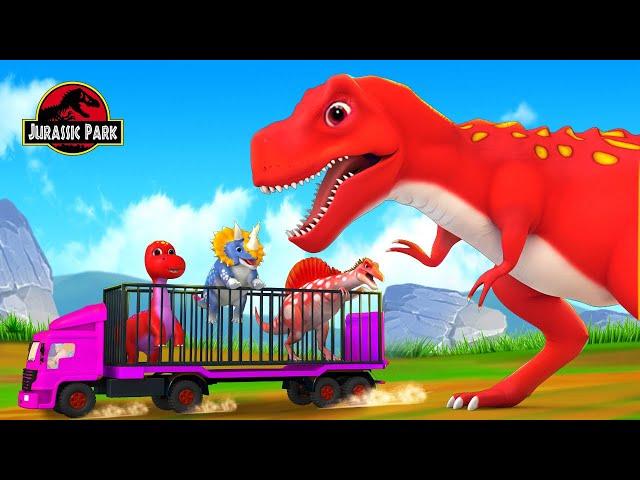 T-Rex Truck Chase: Spinosaurus & Dinosaurs Escape Jurassic World Adventures 2024 | Dinosaur Cartoons