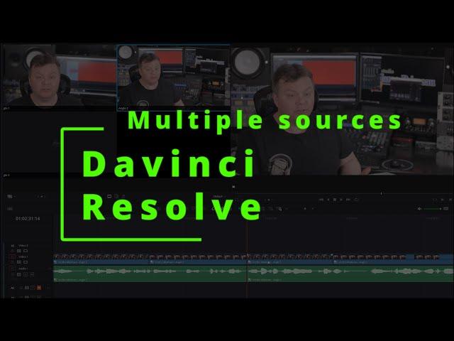 Davinci resolve, combining multiple video and audio sources.