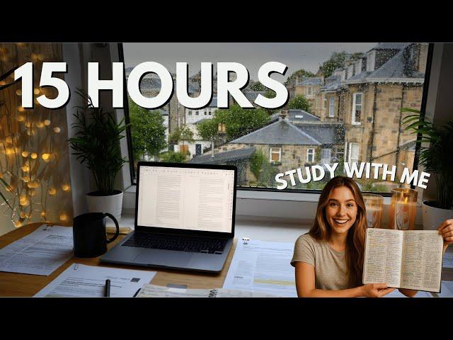 LIVE | 15 HOUR STUDY WITH ME on RAINY DAY | RAIN Sound, Background noise, 10-min Break, No music