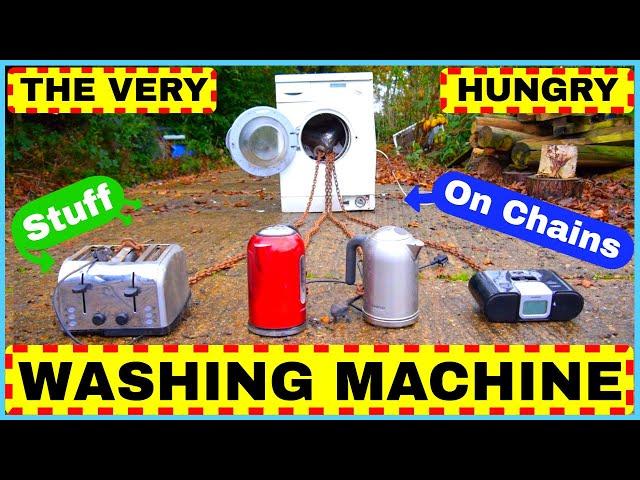 WASHING MACHINE DESTRUCTION ON CHAINS (EXPERIMENT) Full Power Self Destruction Brick Test.