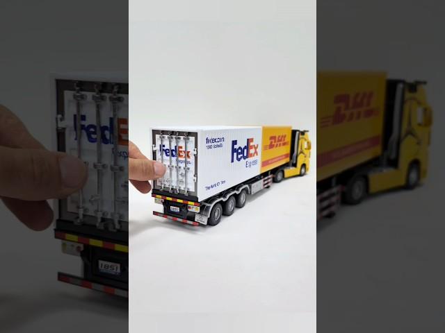 Mercedes Benz Actros Transport & import Container DHL & FedEx co. Diecast Metal small cars. #fedex
