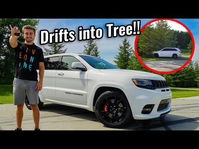 Crashed his new car into a tree!!