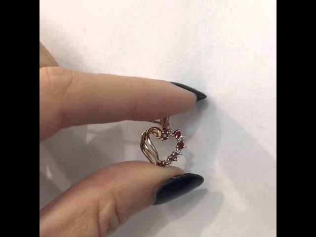 0.15 Ct Ruby and Round Brilliant Cut Diamond Open Heart Pendant in 14k Gold G-H