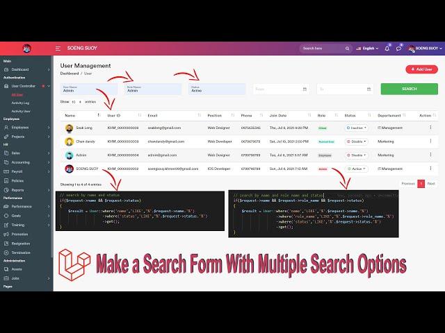 Create search multiple option in Laravel 8.X | HR System Management